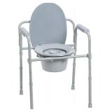 Drive Medical Folding Steel Commode Chair - 3-in-1 Portable Toilet - 350 lb - 7.5 qt - Grey