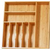 Umilife Kitchen Drawer Organizer, 19x20 Silverware Utensils Organizer, 2.5" High, Bamboo Tray