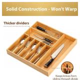 Umilife Kitchen Drawer Organizer, 19x20 Silverware Utensils Organizer, 2.5" High, Bamboo Tray