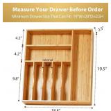Umilife Kitchen Drawer Organizer, 19x20 Silverware Utensils Organizer, 2.5" High, Bamboo Tray