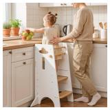COSYLAND Toddler Standing Tower, Adjustable Height, No Wide Back Panel - 3-Level Wooden Stool