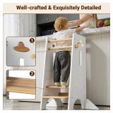 COSYLAND Toddler Standing Tower, Adjustable Height, No Wide Back Panel - 3-Level Wooden Stool