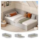 $230 Garvee Modern Soft Fabric Upholstered Twin Corner Daybed Frame with Headboard Guardrails