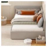 $230 Garvee Modern Soft Fabric Upholstered Twin Corner Daybed Frame with Headboard Guardrails