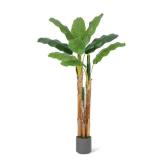 Garvee 6ft Artificial Banana Tree with Grey Planter and 11 Faux Leaves - Home & Office Decor
