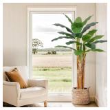 Garvee 6ft Artificial Banana Tree with Grey Planter and 11 Faux Leaves - Home & Office Decor