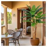 Garvee 6ft Artificial Banana Tree with Grey Planter and 11 Faux Leaves - Home & Office Decor