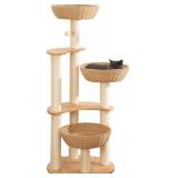 $258 Indoor Big Cat Tree Tower, Wood Cat Tower with Sisal Scratching Posts and Staircase, Condo