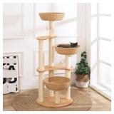 $258 Indoor Big Cat Tree Tower, Wood Cat Tower with Sisal Scratching Posts and Staircase, Condo