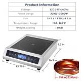 $169 Commercial Induction Cooktop, Portable Countertop Burner with Sensor Touch & LCD, 3500W/220V