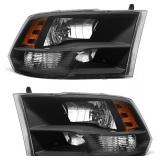 Dodge Ram Headlight Assembly 2009-2018, Black Housing, Amber Reflector, Driver & Passenger Sides