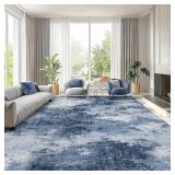 AMADA HOMEFURNISHING 9x12 Area Rug, Non-Slip Backing, Low Pile, Washable, Dark Blue