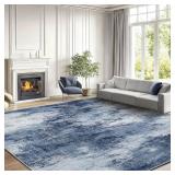 AMADA HOMEFURNISHING 9x12 Area Rug, Non-Slip Backing, Low Pile, Washable, Dark Blue
