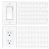 Large Pack Single-Pole Decorator Light Switch w Wallplate; 15A Decorator Receptacle