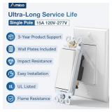 Large Pack Single-Pole Decorator Light Switch w Wallplate; 15A Decorator Receptacle
