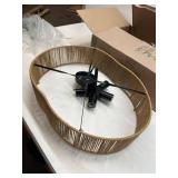 hesoge Boho Rattan Ceiling Light Rustic Black Semi-Flush Mount 24in Woven Chandelier