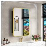 $224 ACEMIRO 20x32 Inch Gold Recessed Medicine Cabinet with Mirror, Metal Framed, Wall Mounted