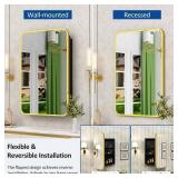 $224 ACEMIRO 20x32 Inch Gold Recessed Medicine Cabinet with Mirror, Metal Framed, Wall Mounted