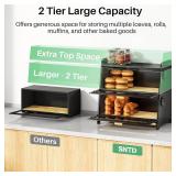 SNTD Bread Box - Counter Bread Storage and Bamboo Cutting Board, Adjustable Vent Holes, Black