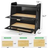 SNTD Bread Box - Counter Bread Storage and Bamboo Cutting Board, Adjustable Vent Holes, Black