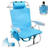 Backpack Beach Chair, Heavy-Duty Portable Lay-Flat Folding Chair, 5-Position Aluminum, 300 lbs