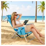 Backpack Beach Chair, Heavy-Duty Portable Lay-Flat Folding Chair, 5-Position Aluminum, 300 lbs