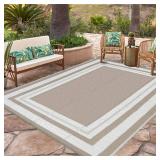 Reversible Outdoor Rug 9x18ft ft Waterproof Lightweight Plastic Straw Patio Carpet Gray/White