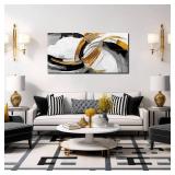 AUUZAIUA Large Abstract Canvas Wall Art Black White & Gold Minimalist Line Artwork 20x40