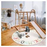 Topotdor Rainbow Round Kids Play Rug Alphabet Nursery Area Rug 63 inch Multi Color