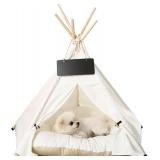 Cozy Indoor Cat Teepee Bed: Pet Tent with Plush Pad, Cat/Dog Tent & Dog House (White, S)