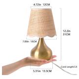 12.2" Mini Table Lamp with Rattan Shade - Kitchen, Bedroom, Living Room, Office (Gold-Crodless)