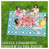 Garvee 9x12 Outdoor Waterproof Rug, Reversible Blue/White Straw Carpet for Patio & RV