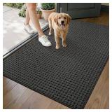 LUMI Washable Indoor Door Mat 36x60, Dirt Trapper Front Door Doormat with Non-Slip Backing, Grey