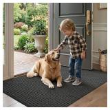 LUMI Washable Indoor Door Mat 36x60, Dirt Trapper Front Door Doormat with Non-Slip Backing, Grey