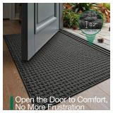 LUMI Washable Indoor Door Mat 36x60, Dirt Trapper Front Door Doormat with Non-Slip Backing, Grey