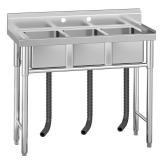 $1430 GARVEE Stainless Steel Utility Sink - Freestanding 3-Compartment Prep Sink, Without Faucet