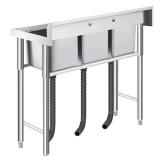 $1430 GARVEE Stainless Steel Utility Sink - Freestanding 3-Compartment Prep Sink, Without Faucet