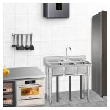 $1430 GARVEE Stainless Steel Utility Sink - Freestanding 3-Compartment Prep Sink, Without Faucet