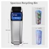 $197 Garvee 15 Gallon Dual Compartment Step Trash Stainless Steel Recycling Bin with Butterfly Soft-Close