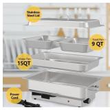 $120 9QT(2 1/2Pan)Electric Chafing Dish with Temperature Control, Stainless Steel Buffet Servers