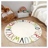 LIVEBOX Colorful Round Kids Rug for Nursery & Playroom, Washable ABC Rainbow Rug, 40" Diameter