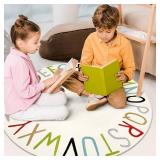 LIVEBOX Colorful Round Kids Rug for Nursery & Playroom, Washable ABC Rainbow Rug, 40" Diameter