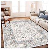 CHAMPLANT Washable Area Rug 8x10 Retro Flowers Boho Design Non-Shedding Easy Care High-Traffic