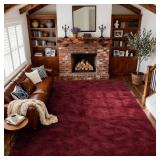 6x9 ft Area Rug, Soft Fluffy Shag Plush, High-Pile, Non-Slip Indoor Carpet, Burgundy