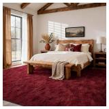 6x9 ft Area Rug, Soft Fluffy Shag Plush, High-Pile, Non-Slip Indoor Carpet, Burgundy
