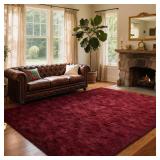 6x9 ft Area Rug, Soft Fluffy Shag Plush, High-Pile, Non-Slip Indoor Carpet, Burgundy