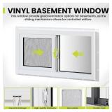 Vinyl Basement Window 32 x 14 Slider, Double Pane Tempered Glass, Fiberglass Mesh Screen, White