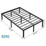 JETO Metal Bed Frame King Size with Storage, Heavy Duty Mattress Base, Black, 14 Inch