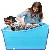 YUEPET Foldable Dog Bath Tub, Extra Large 49 Gal Portable Bath for Large Dogs, Drain Plug, Blue