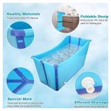 YUEPET Foldable Dog Bath Tub, Extra Large 49 Gal Portable Bath for Large Dogs, Drain Plug, Blue